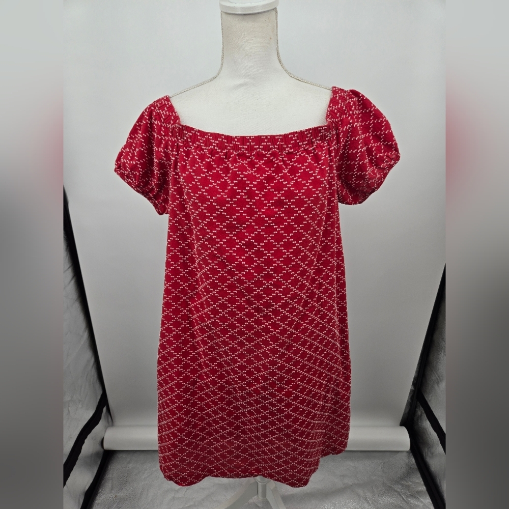 Ann Taylor Red Textured Square-Neck Mini Dress Large (6256)